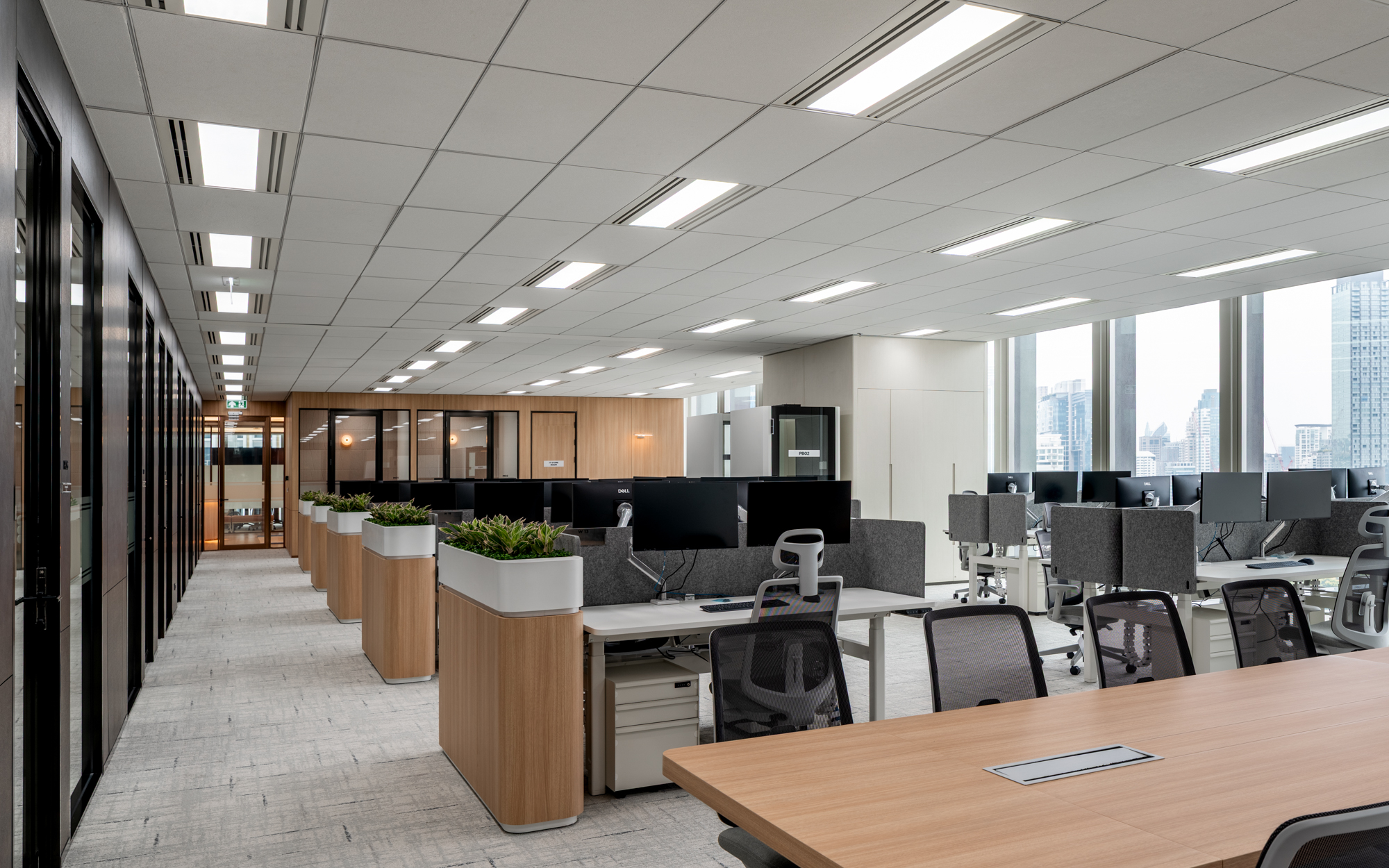 Open-plan workspace at Herbert Smith Freehills Kramer Bangkok office with height-adjustable desks and city views